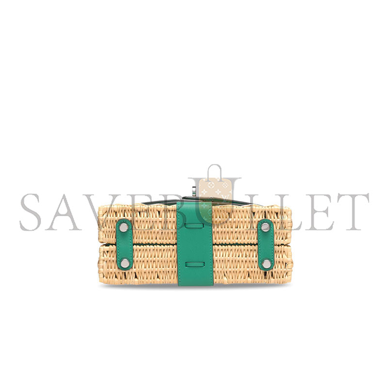 HERMÈS MASTER VERT VÉRONE SWIFT LEATHER & OSIER MINI PICNIC KELLY 20 WITH PALLADIUM HARDWARE (20*14*8cm)